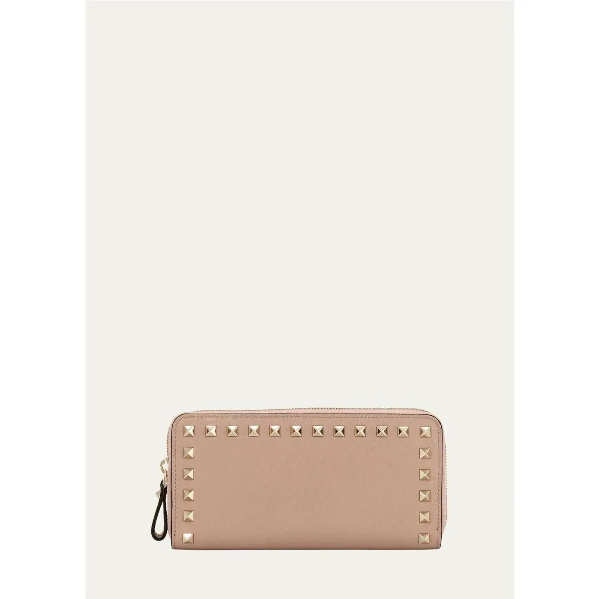 Valentino Garavani Rockstud Zipper Zip Around Wallet Beige