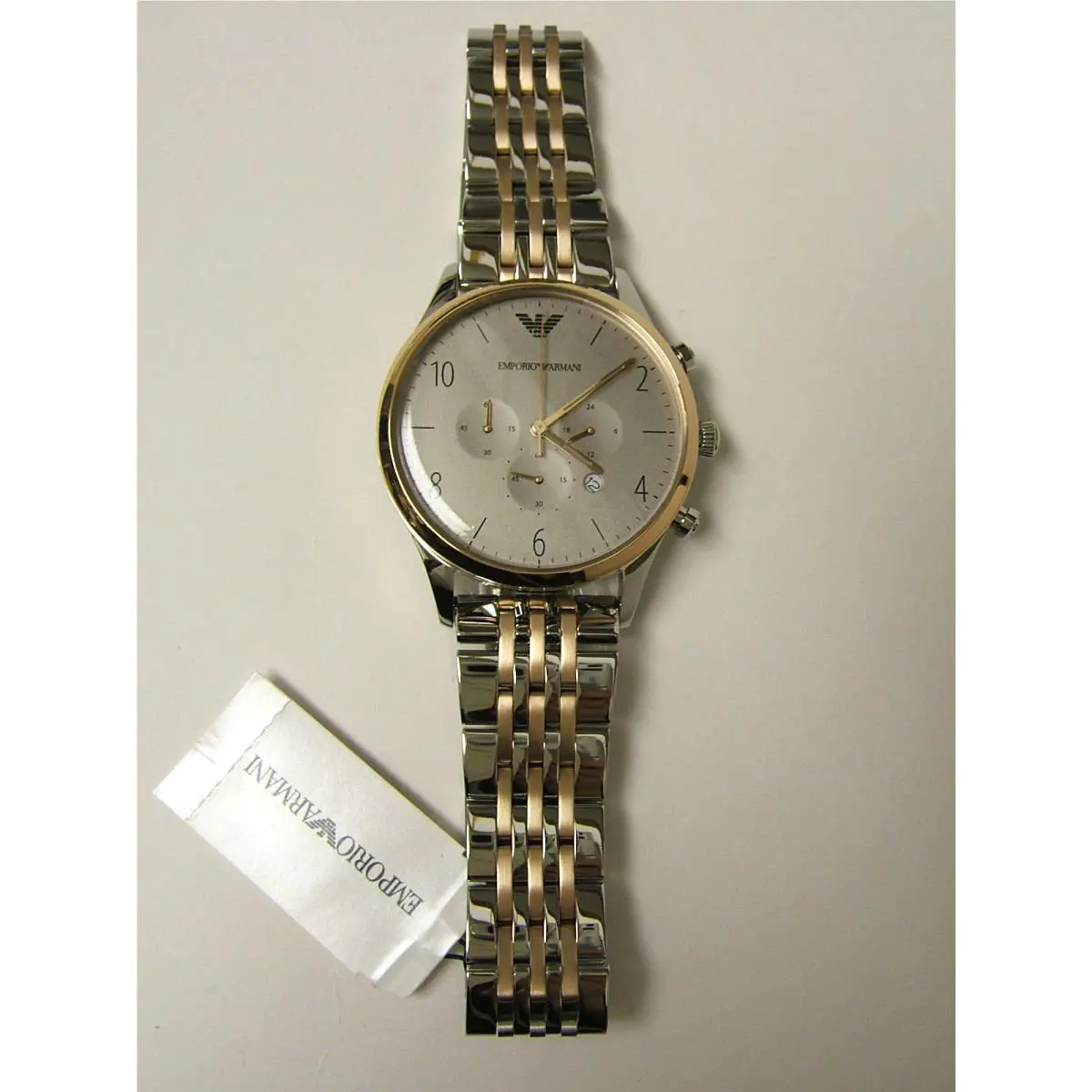 M Emporio Armani Rose Gold Silver Chronograph Watch AR1864
