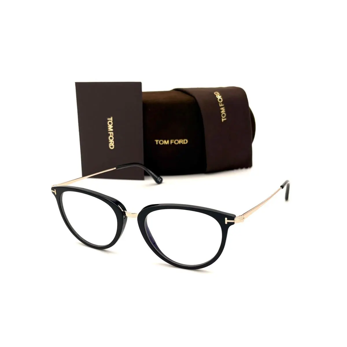 Tom Ford FT5640-B 001 Black Gold / Blue Block Clear 51mm Eyeglasses TF5640-B - Frame: Black Gold