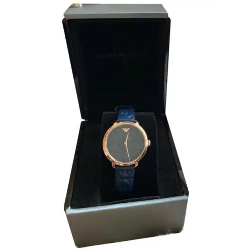 Emporio Armani Women Modern Slim Rose Gold Watch 32mm AR11231 Blue Leather Strap