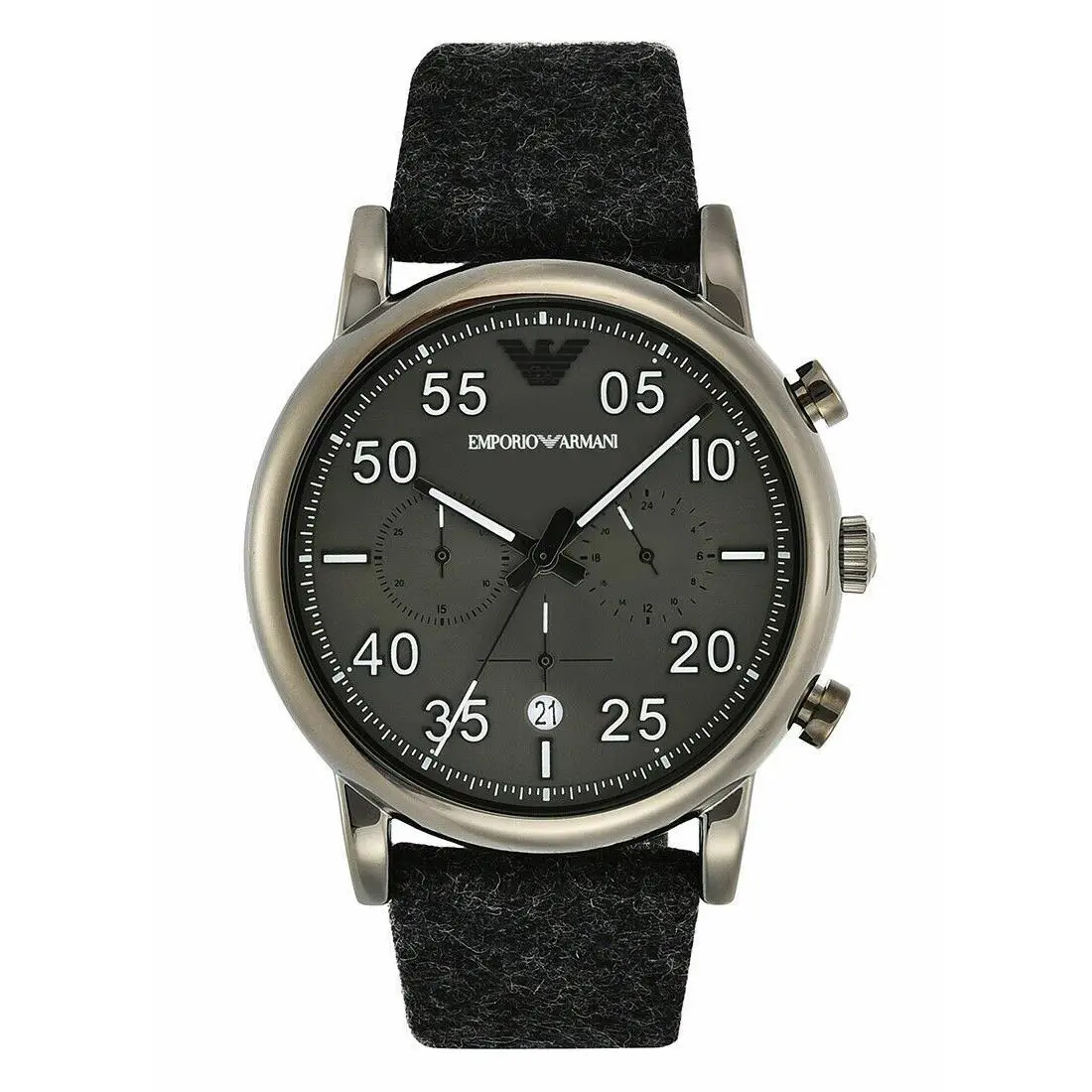 Emporio Armani AR11154 Luigi Chronograph Grey Fabric Strap Men`s Watch - Dial: Gray, Band: Grey