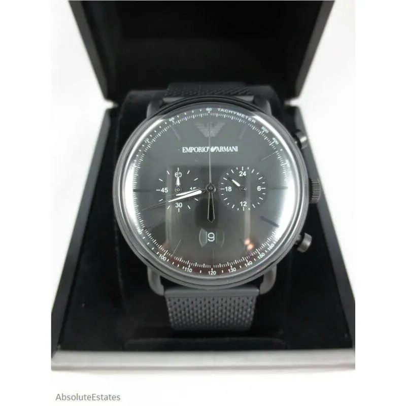 Emporio Armani Aviator Black Dial Chronograph Mens Watch Mesh Band AR11264