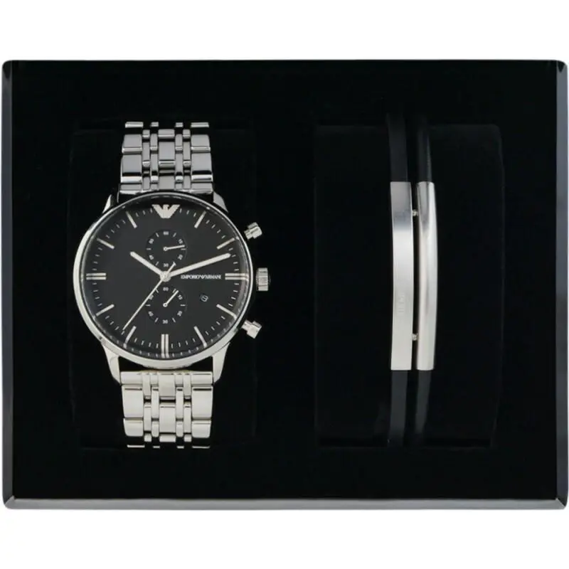 Emporio Armani Men`s Watch Chrono AR80009 Wristlet Gift Set Black/silver