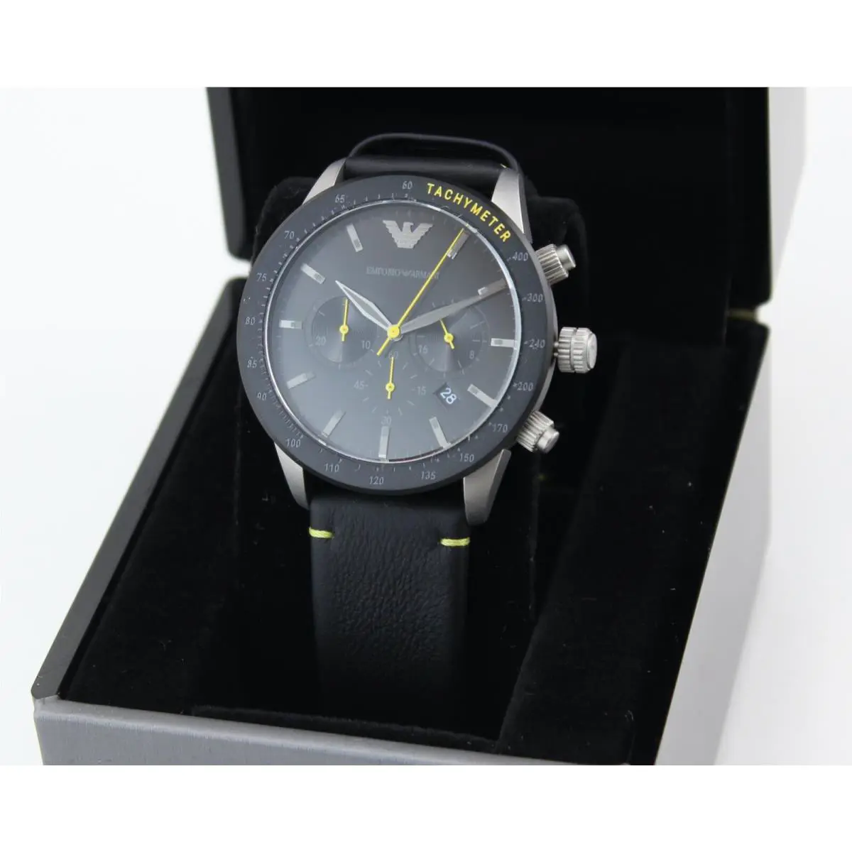 Emporio Armani Mario Black Silver Chronograph Men`s AR11325 Watch