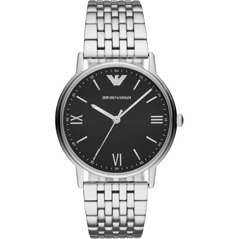 Emporio Armani Kappa AR11152 Silver Tone Black Dial Mens Classic Dress Watch