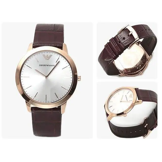 Emporio Armani AR1743 Rose Gold Steel Case Brown Croco Band Mens Watch