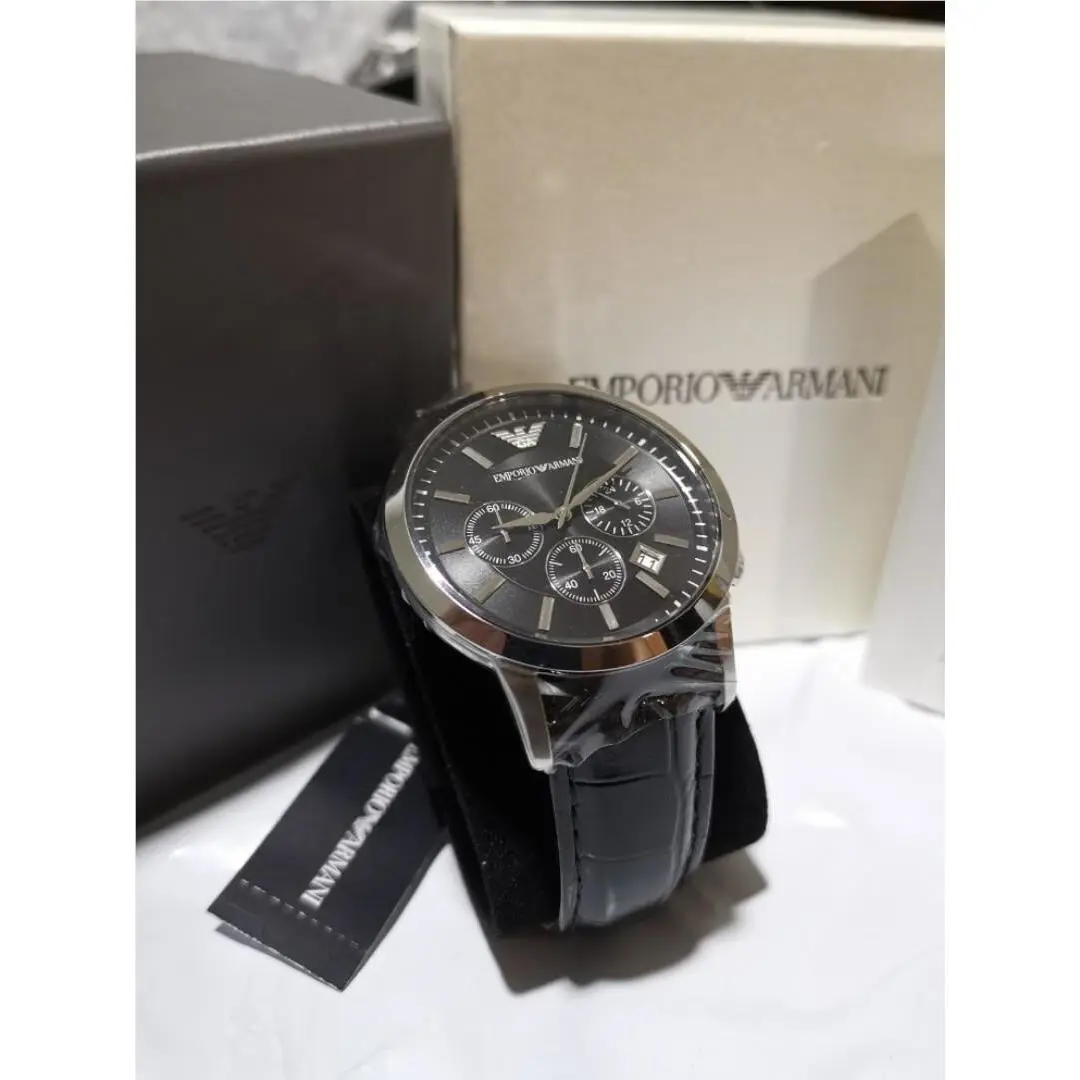 Emporio Armani Classic Black Chronograph Dial AR2447 Leather Men`s Watch