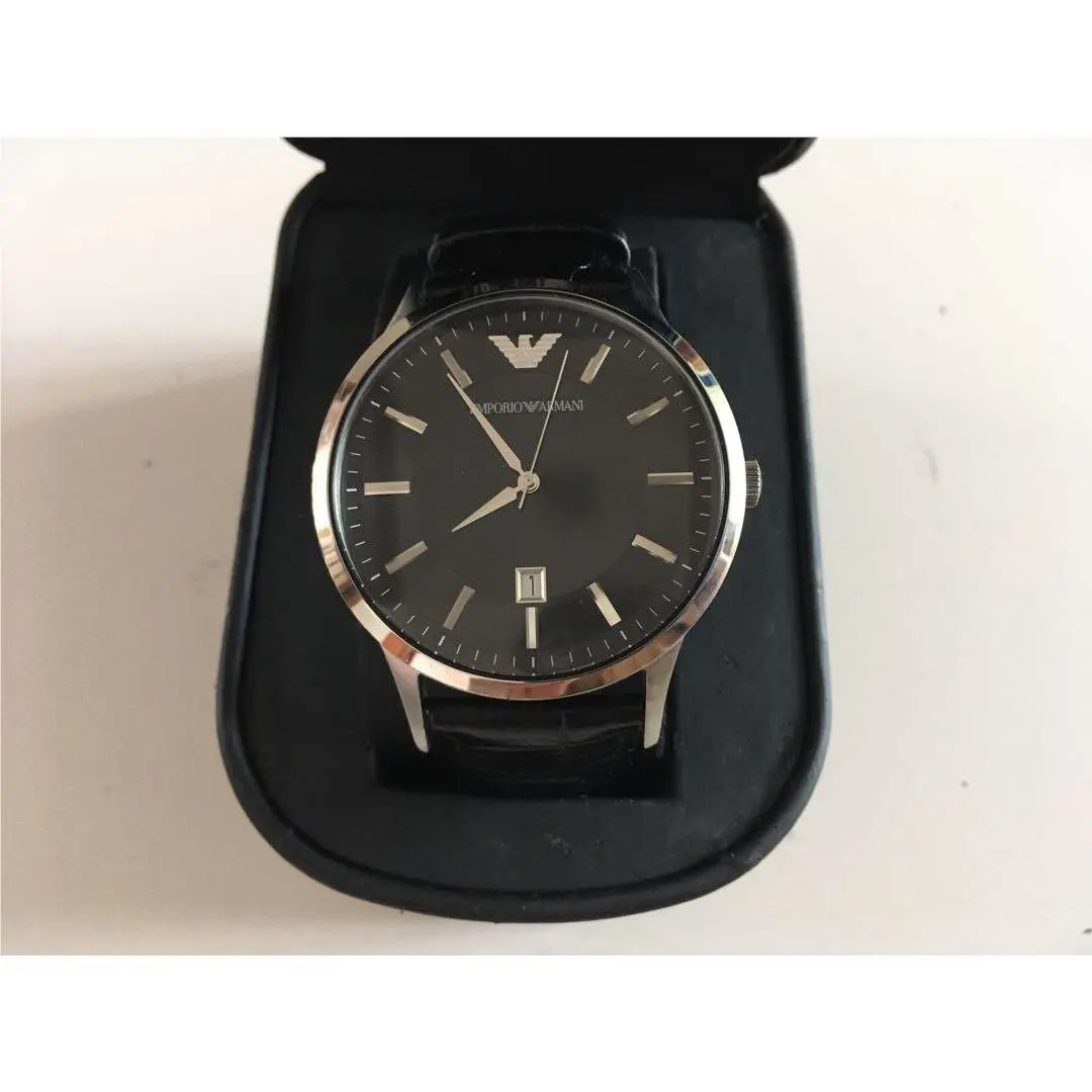 Emporio Armani AR2411 Classic Black Dial Leather Strap Mens Watch