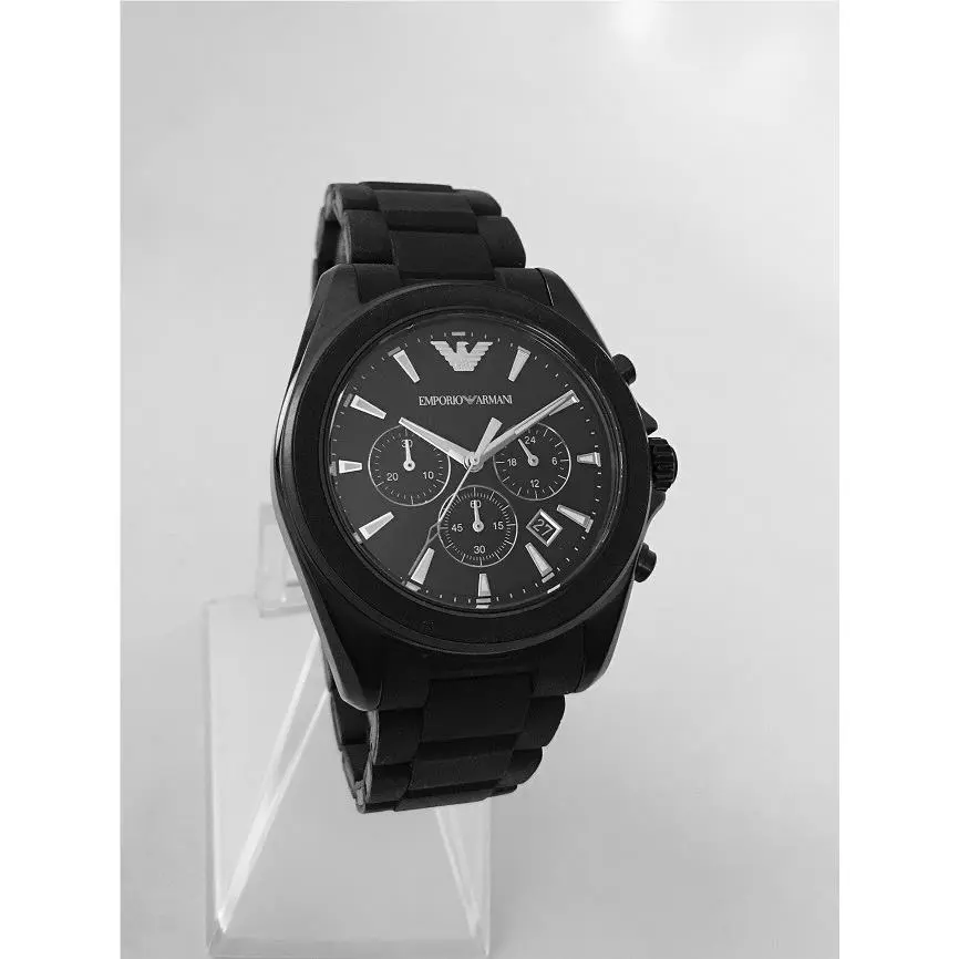 Emporio Armani AR6092 Men`s Chronograph Black Dial Black Silicon/st. Steel Watch