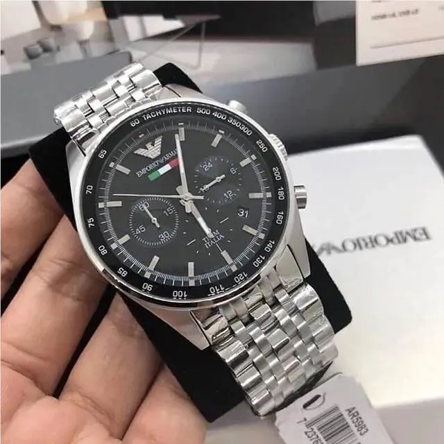 Emporio Armani AR5983 Sportivo Silver Tone Stainless Steel Men`s Wrist Watch