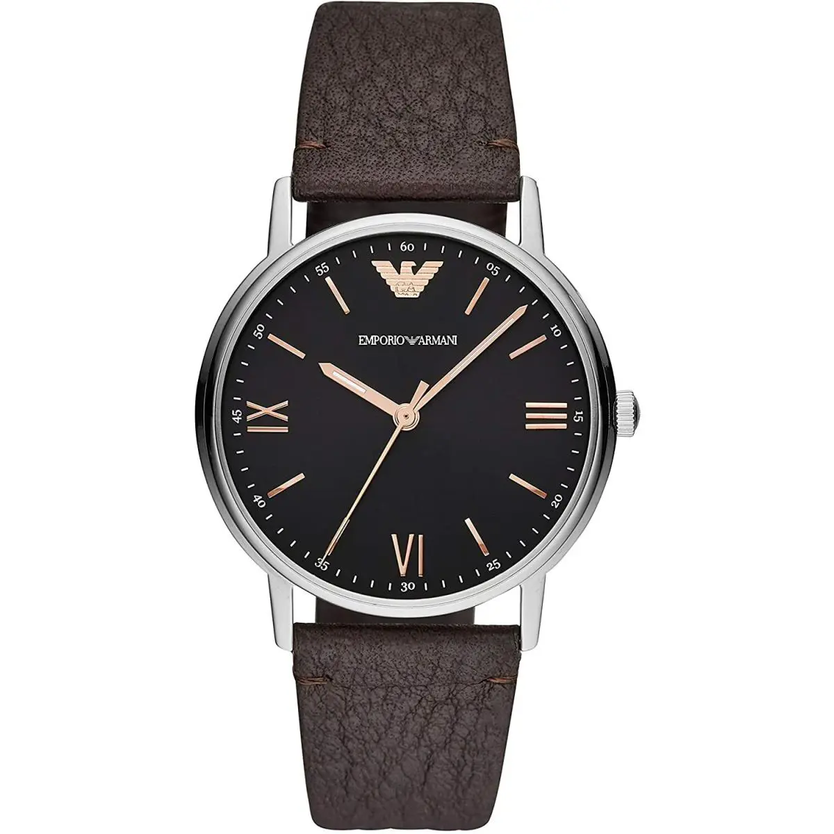 Emporio Armani AR11153 Kappa Silver Tone Black Dial Brown Leather Mens Watch