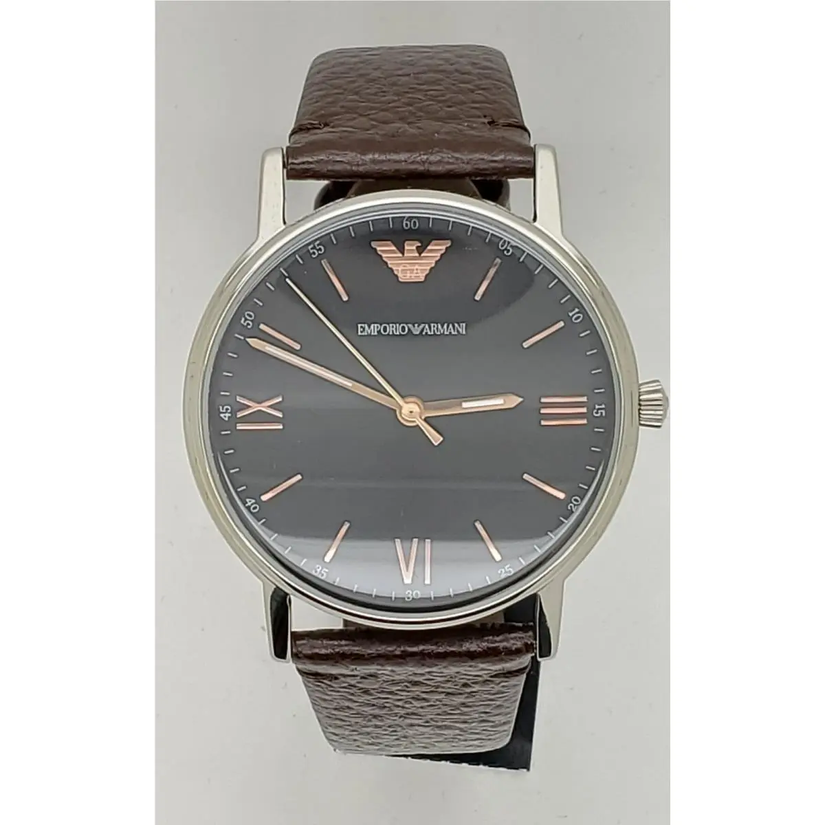 Emporio Armani AR11153 Kappa Silver Tone Black Dial Brown Leather Mens Watch