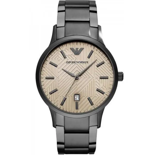 Emporio Armani Renato AR11120 Beige Dial Gunmetal Black Bracelet Men`s Watch