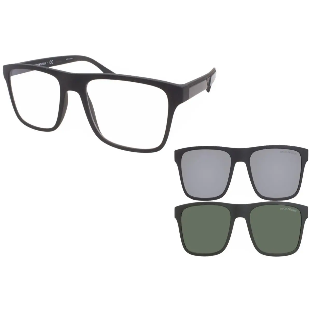 Emporio Armani EA4115 5801/1W Sunglasses Men`s Matte Black w/ Two Clip-ons 54mm