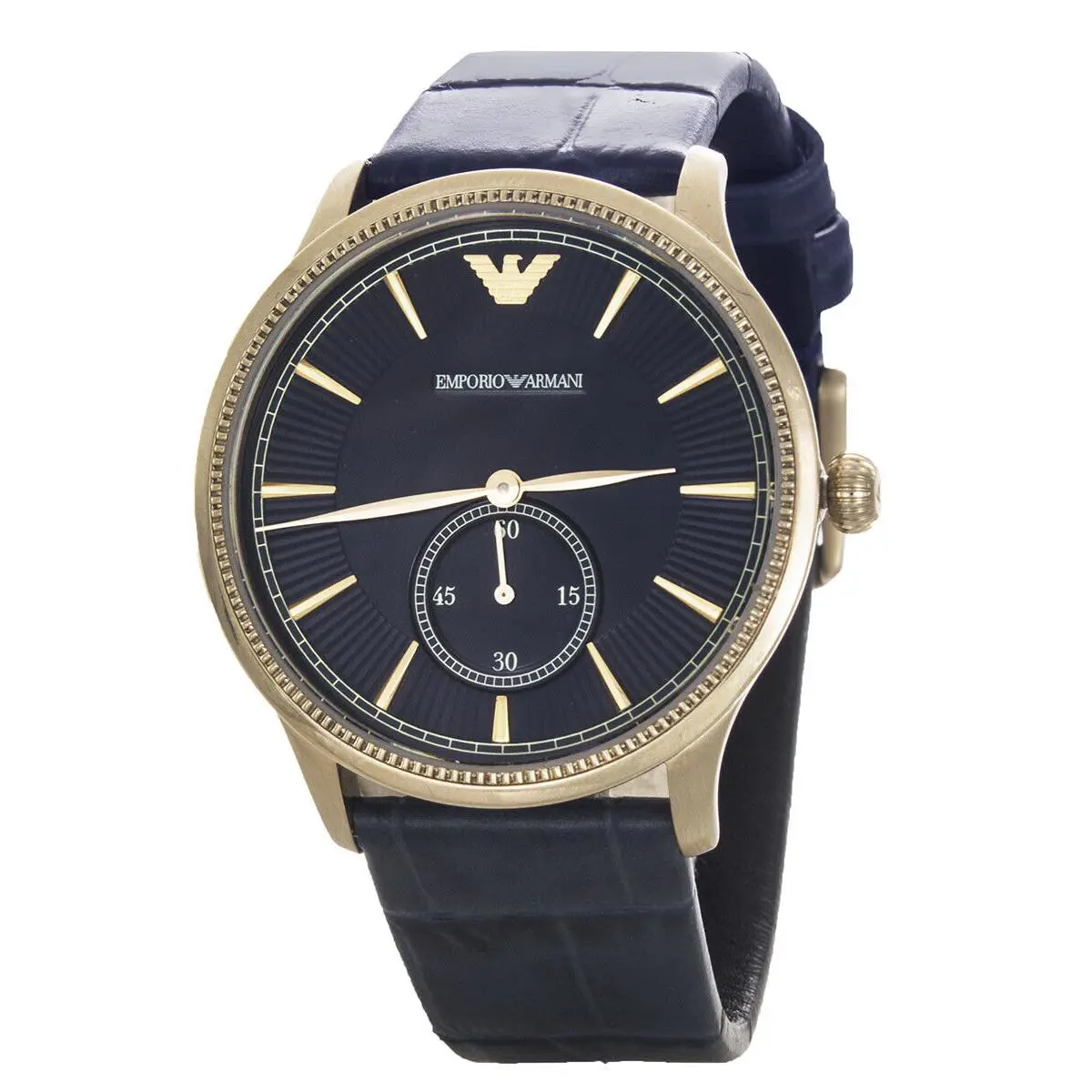 Emporio Armani Classic Men`s Blue Dial Gold Case Leather Band Watch AR1848 - Blue, Gold