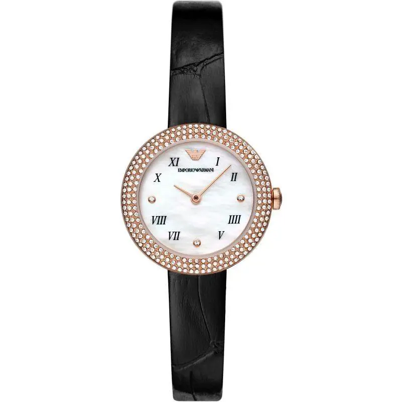 Emporio Armani AR11356 Rose Gold Tone White Mop Dial Leather Band Womens Watch