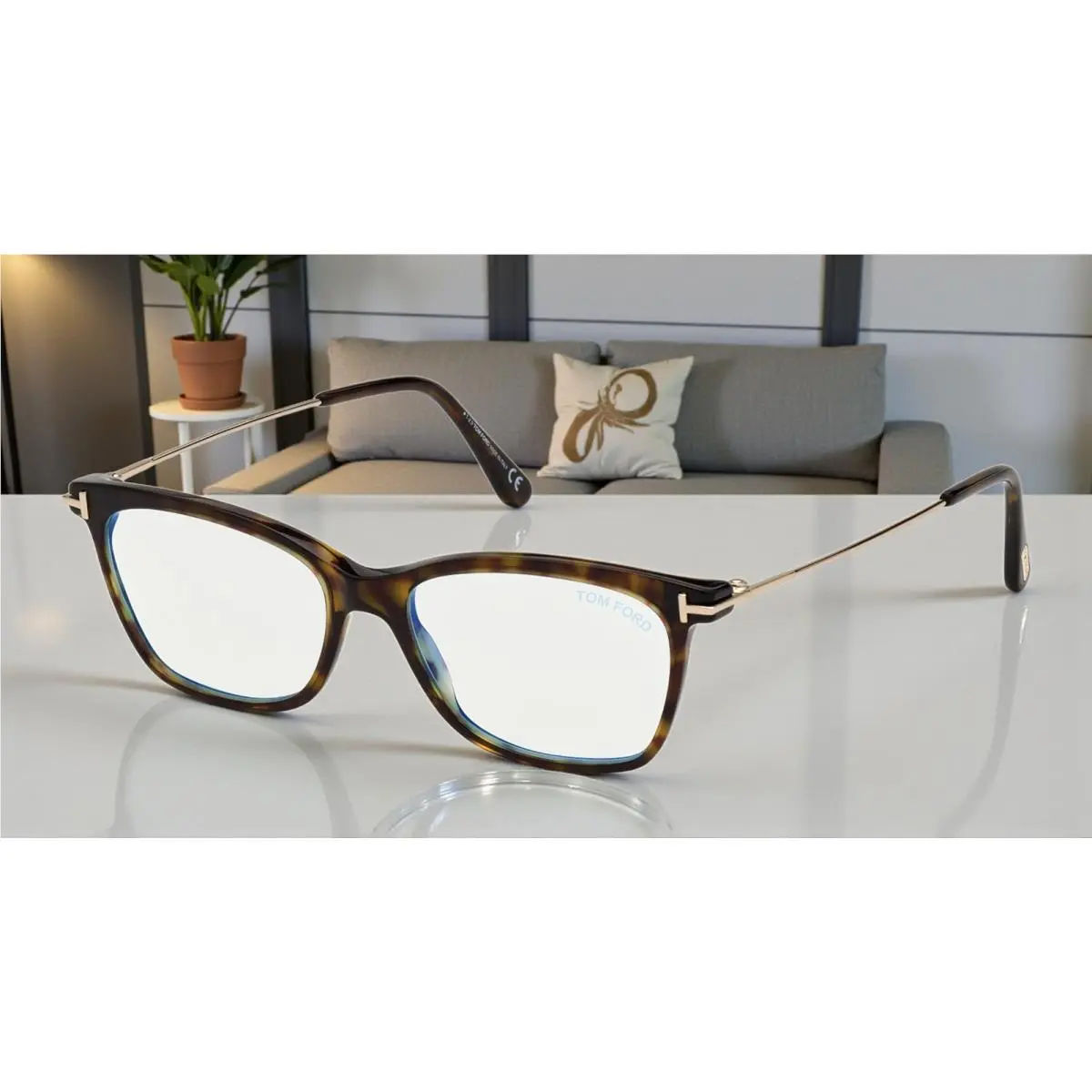 Tom Ford FT5712 B 052 Dk Havana Plastic Blue Block 50 mm Women`s Eyeglasses