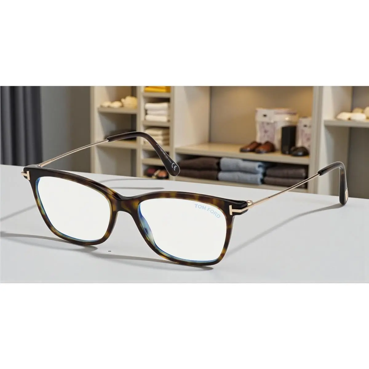 Tom Ford FT5712 B 052 Dk Havana Plastic Blue Block 50 mm Women`s Eyeglasses