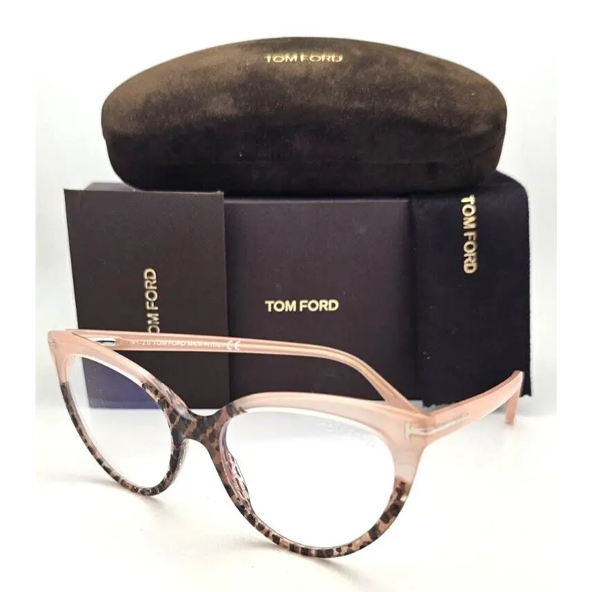 Tom Ford Blue Block Eyeglasses TF 5674-B 055 54-17 Pink Leopard Cateye Frames