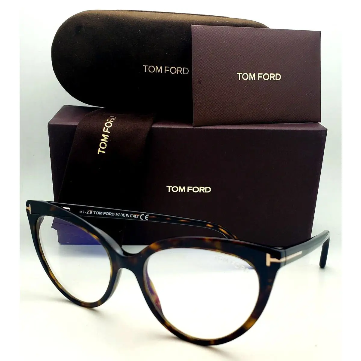 Tom Ford Blue Block Eyeglasses TF 5674-B 052 54-17 Tortoise Cateye Frames