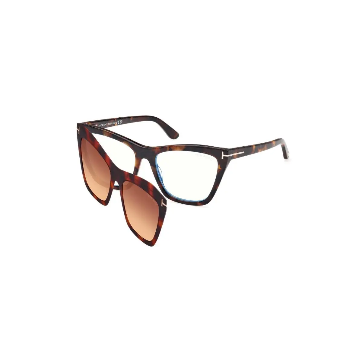 Tom Ford FT5971-B 052 Havana/blue Block with Brown Gradient Magnetic Clip-on - Frame: Dark Havana, Lens: Clear Blue Light Block with Magnetic Clip-On Brown Gradient, code: 052