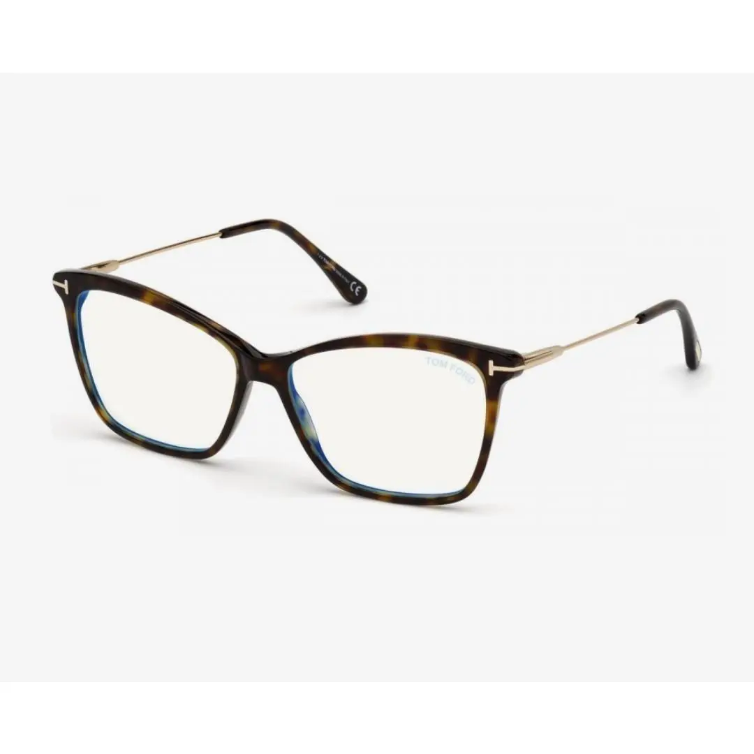 Tom Ford TF5687B 052 Dark Havana Pale Gold 56 mm Blue Block Women`s Eyeglasses
