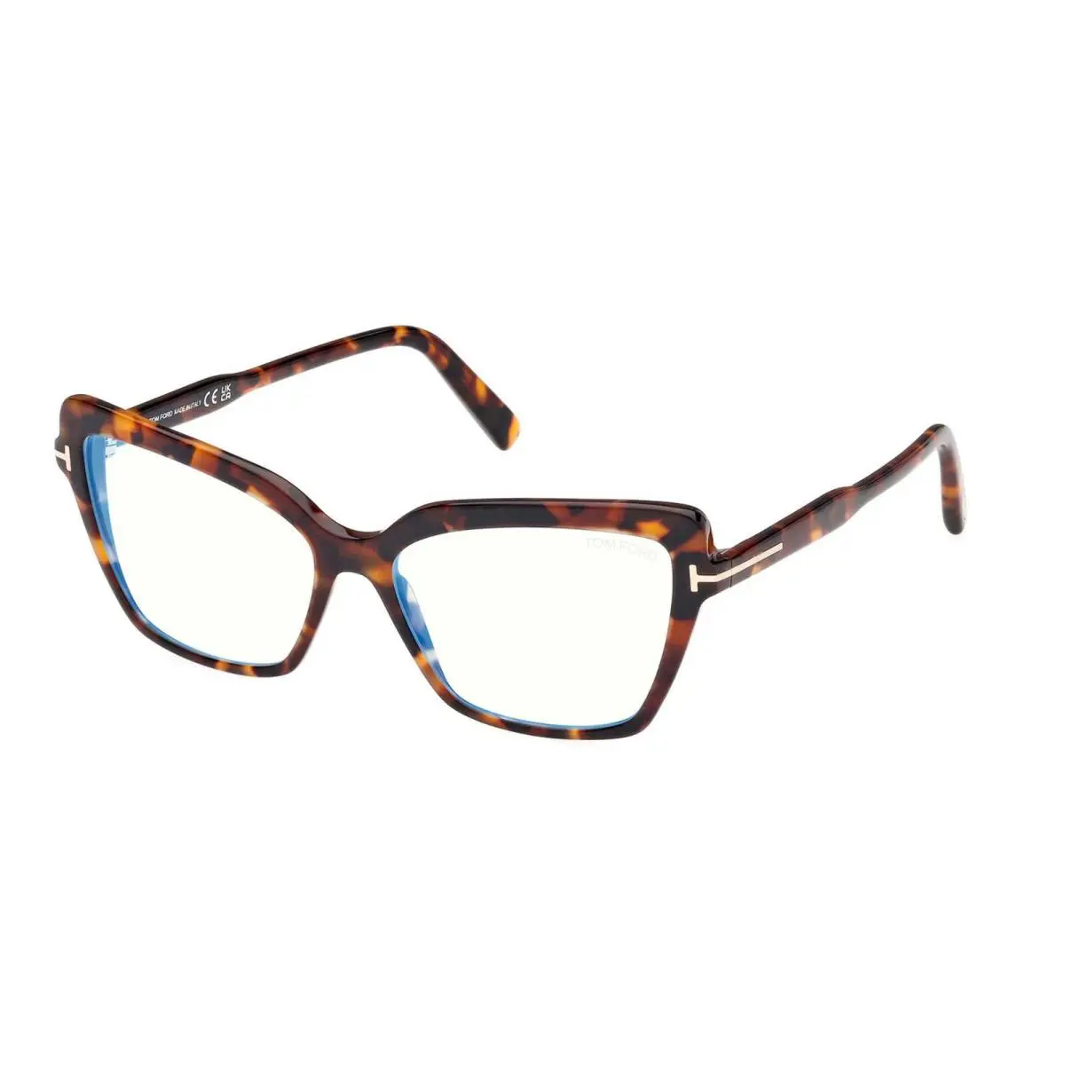 Tom Ford FT 5948-B Blue Block Shiny Dark Havana 052 Eyeglasses - Frame: Shiny Dark Havana