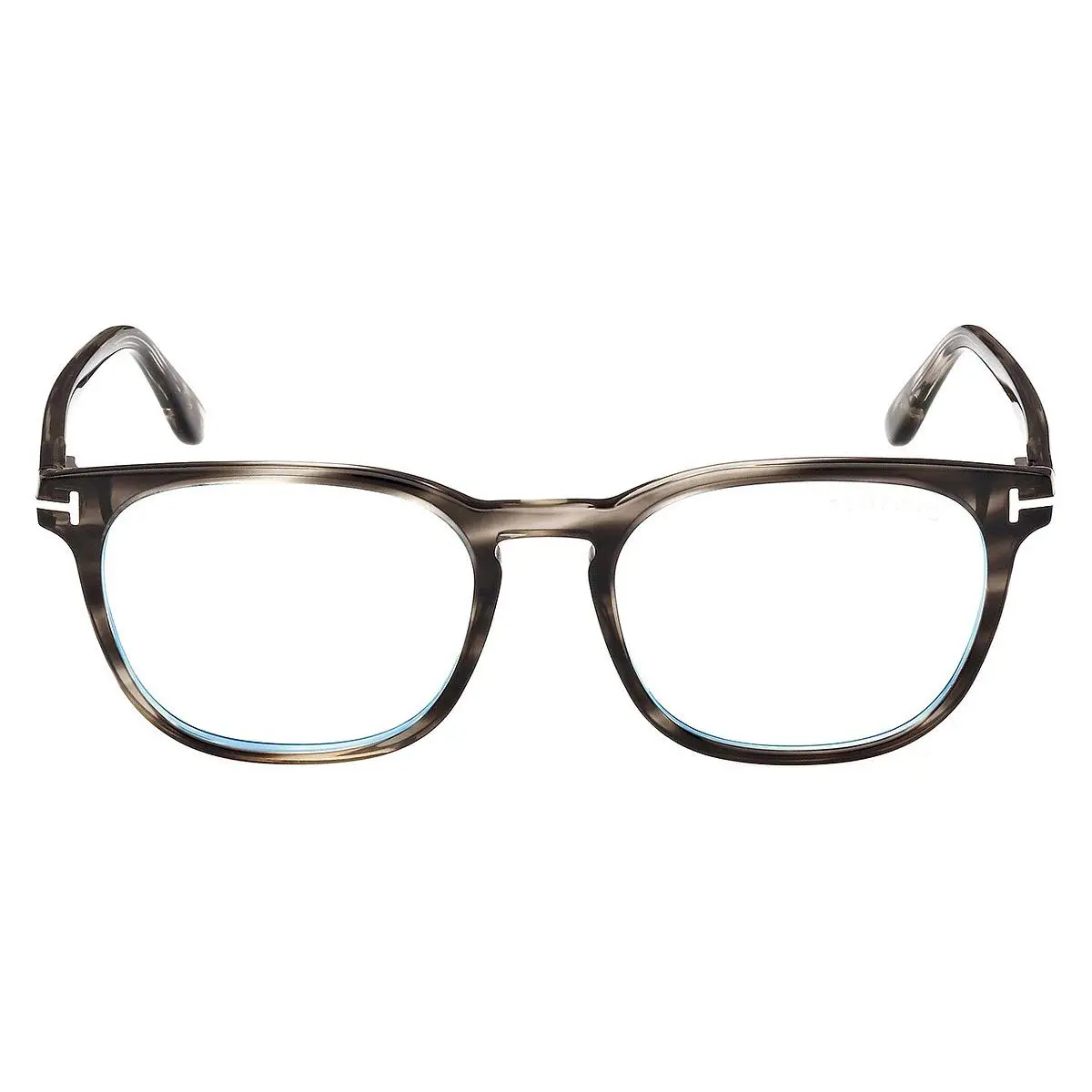 Tom Ford FT5868-B Eyeglasses Shiny Transparent Striped Gray/t Logo / Blue Block