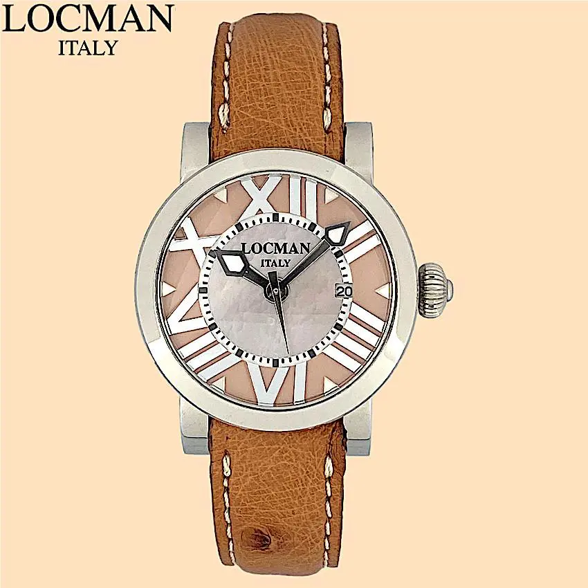 Locman Toscano Ref 291 Quartz Watch Mother-of-pearl Ostrich Leather Strap 30 mm