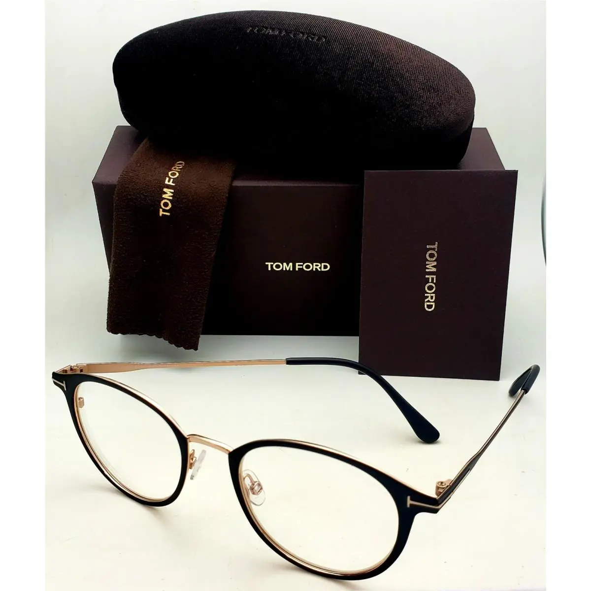 Tom Ford Eyeglasses TF 5528-B 002 49-20 Black Gold Frames Blue Block Lenses
