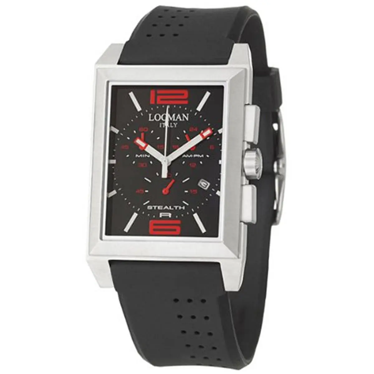 Locman Men`s Watch Sport Quartz Steel Case Black Dial Rubber Strap 242BKRD1BK by Locman Italy