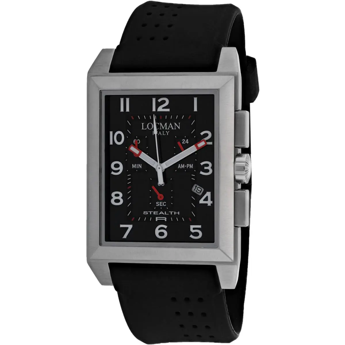 Locman Men`s Watch Stealth Quartz Steel Case Black Dial Rubber Strap 242BK2BK by Locman Italy