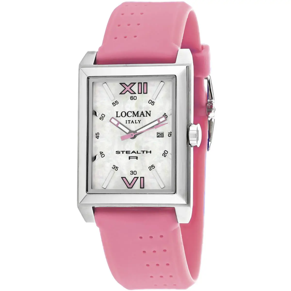 Locman Men`s Watch Classic Quartz White Mop Dial Pink Rubber Strap 241MOPPK1PK by Locman Italy