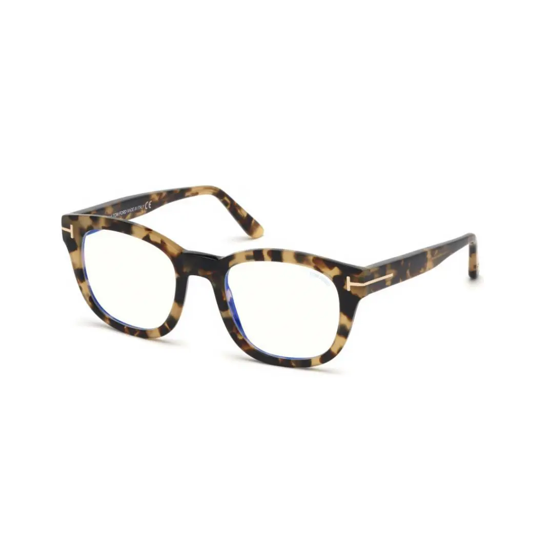 Tom Ford FT 5542-B 056 Shiny Vintage Havana/blue Block Eyeglasses