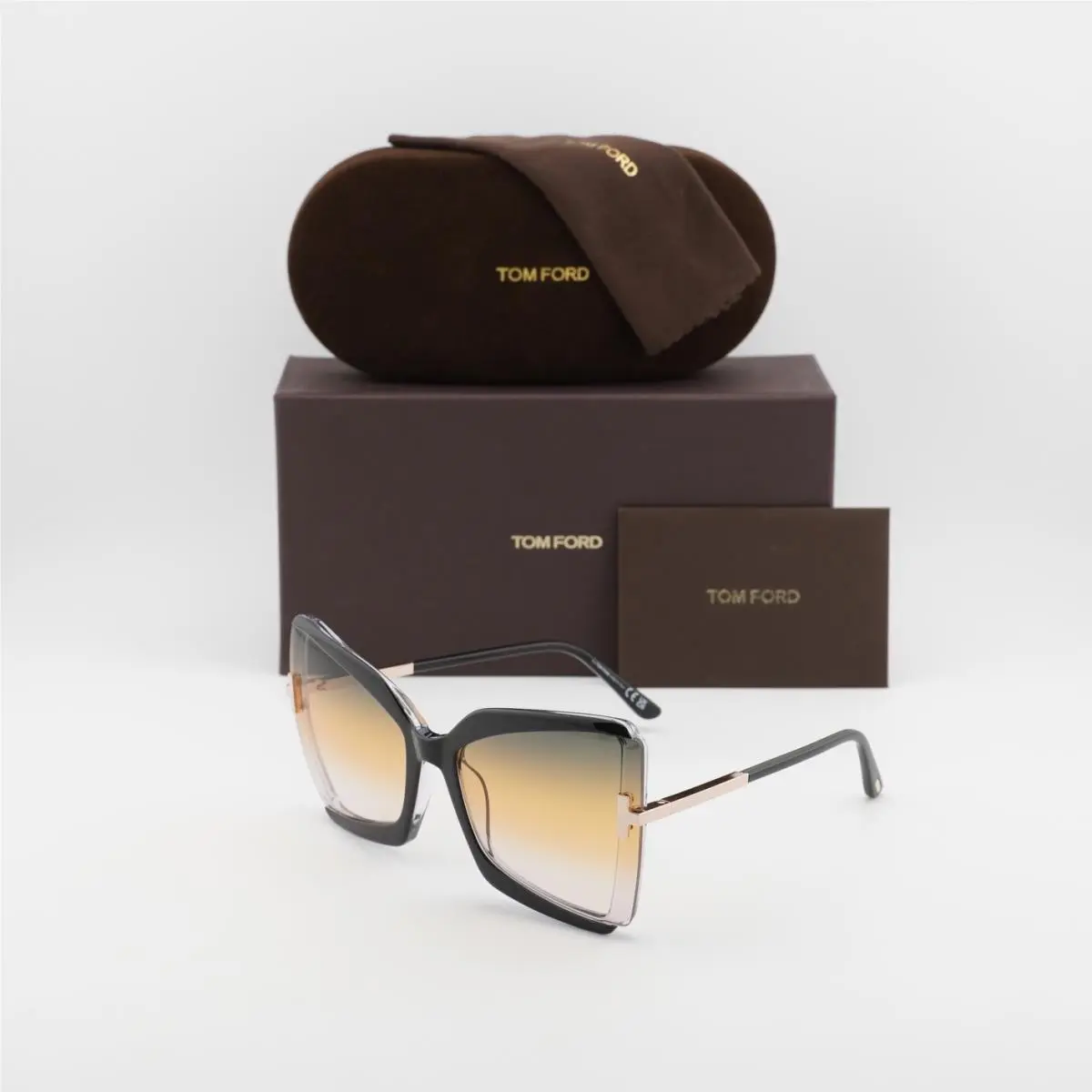 Tom Ford FT0766 03B Black/crystal/green-amber Gradient 63-19-135 Sunglasses