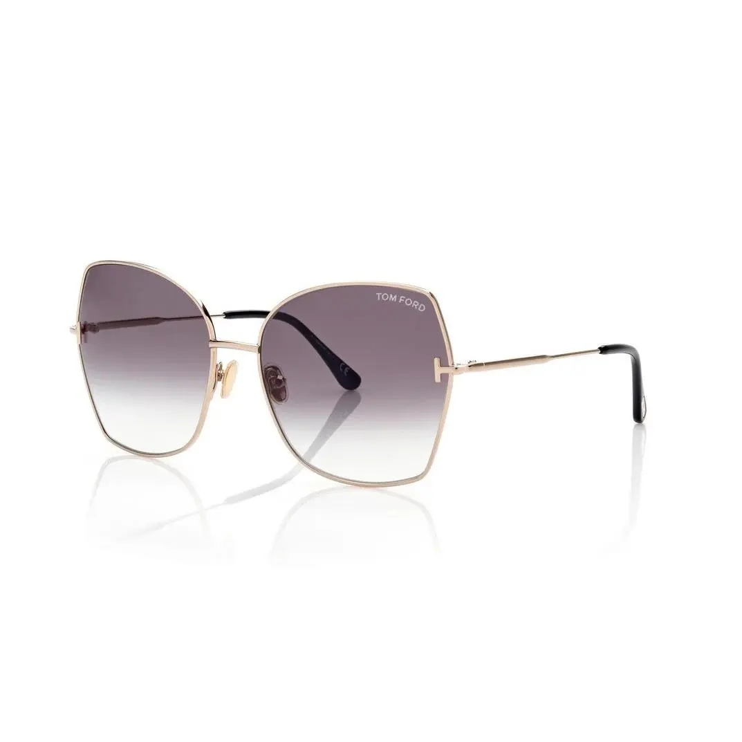 Tom Ford FT0951 28B Farah Metal Rose Gold Gradient Smoke 60mm Women`s Sunglasses