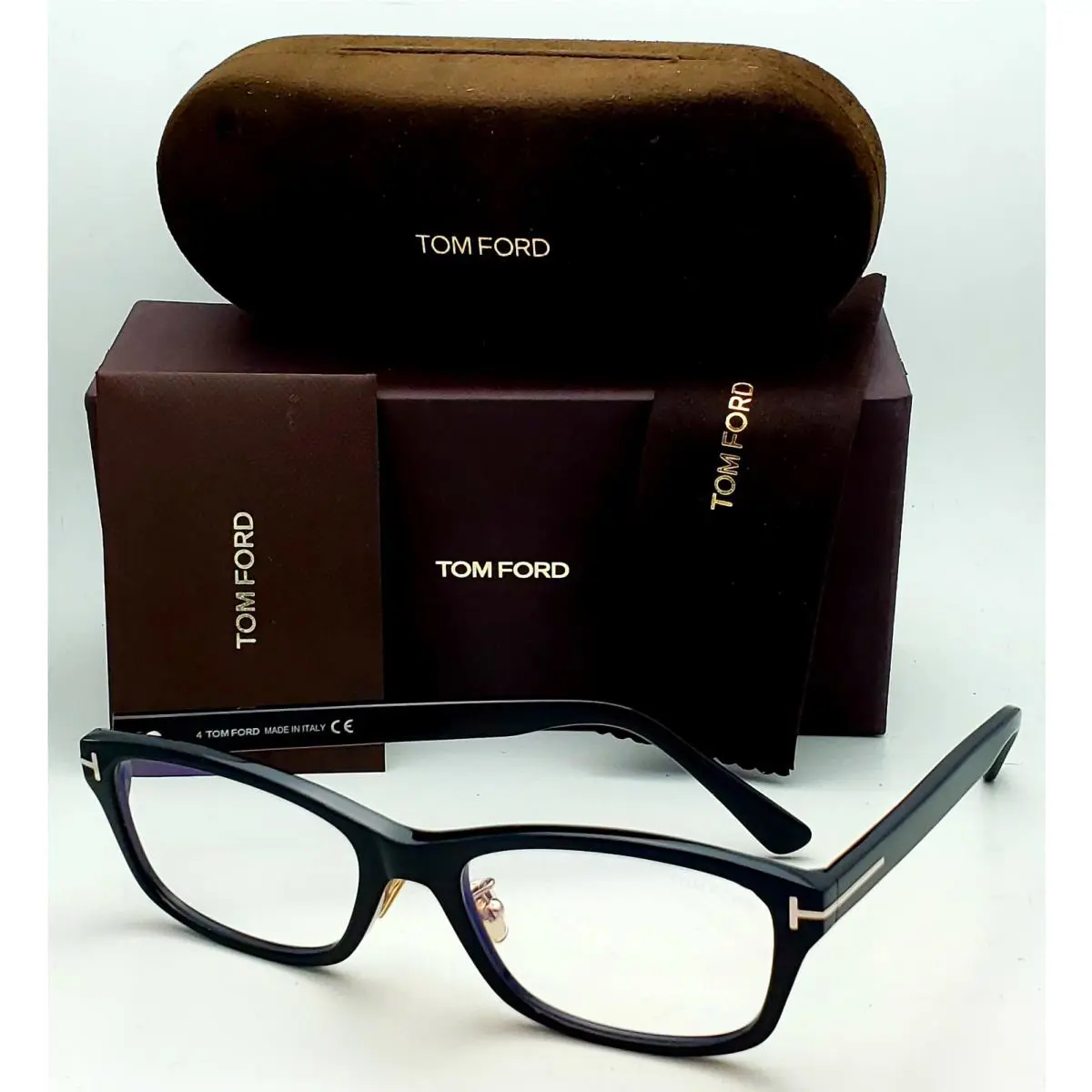 Tom Ford Eyeglasses TF 5724-D-B 001 56-19 Black Frames W/blue Block Lenses