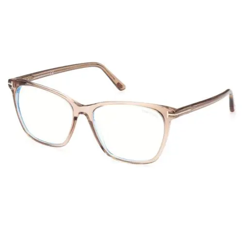 Tom Ford FT 5762B 045 Transparent Brown Blue Light Blocking Square Eyeglasses - Frame: Transparent Brown, Lens: Clear