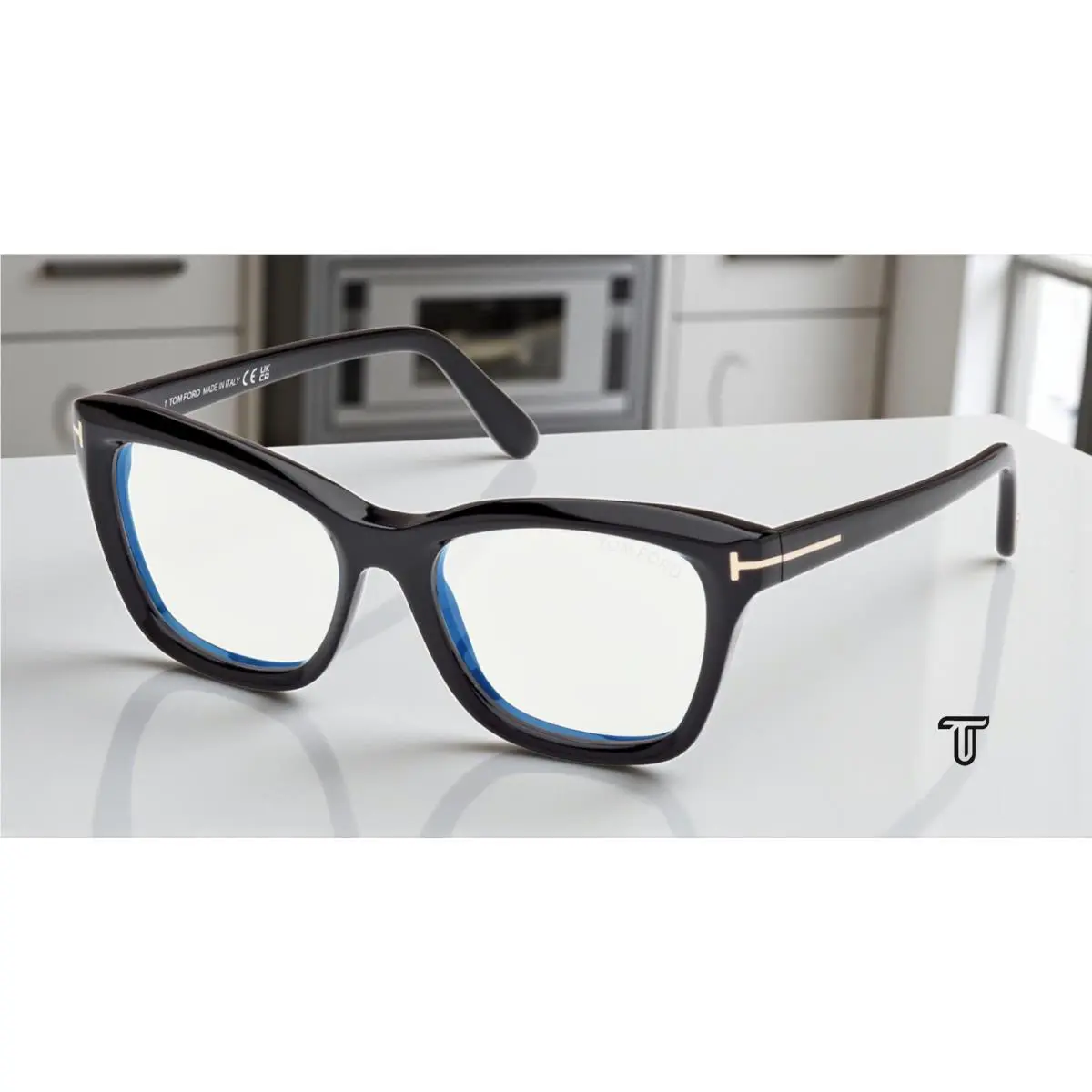 Tom Ford FT5909 B 001 Shiny Black Blue Block Lens 53 mm Women`s Eyeglasses