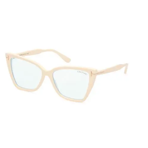 Tom Ford FT5844-B 025 Shiny Ivory/blue Block Cat-eye Women`s Eyeglasses