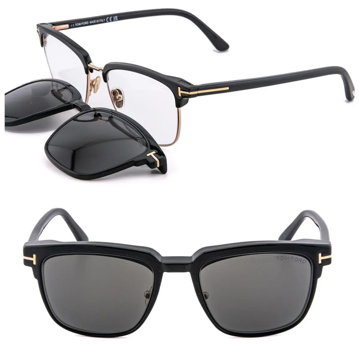 Tom Ford TF5683B 001 Black Magnetic Clip On Blue Block Optical Sunglasses 5683