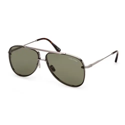 Tom Ford Leon FT1071 14N Light Ruthenium/green Soft Square Men`s Sunglasses - Frame: Shiny Light Ruthenium, Lens: Green