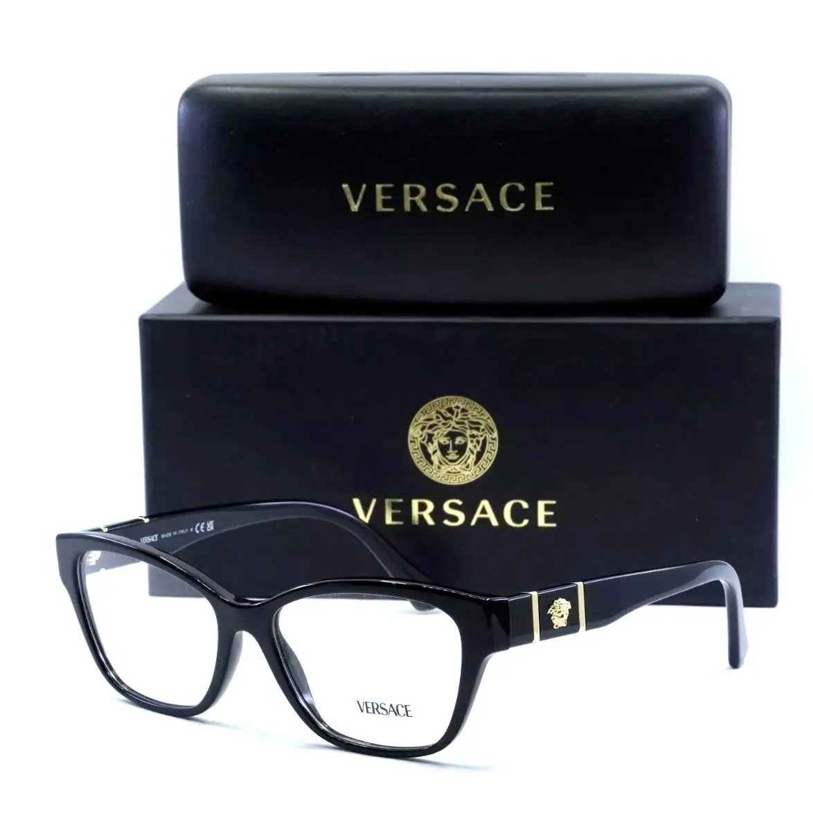 Versace Reading Glasses Mod. 3344 GB1 54-16 140 Black Gold Cat Eye Readers