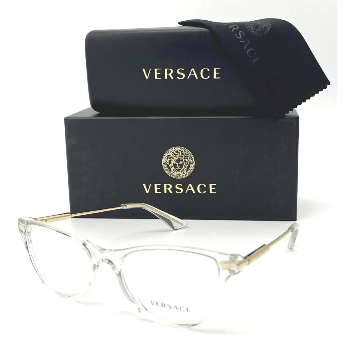 Versace Reading Glasses Mod. 3309 148 54-18 Crystal Gold Cat Eye Frames Readers