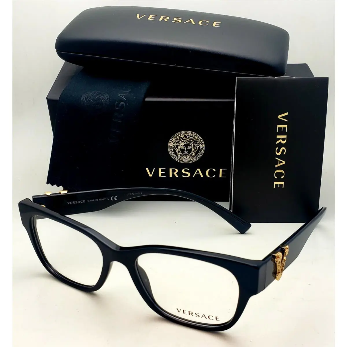 Versace Reading Glasses VE 3283 GB1 52-17 140 Black Gold Frames Readers