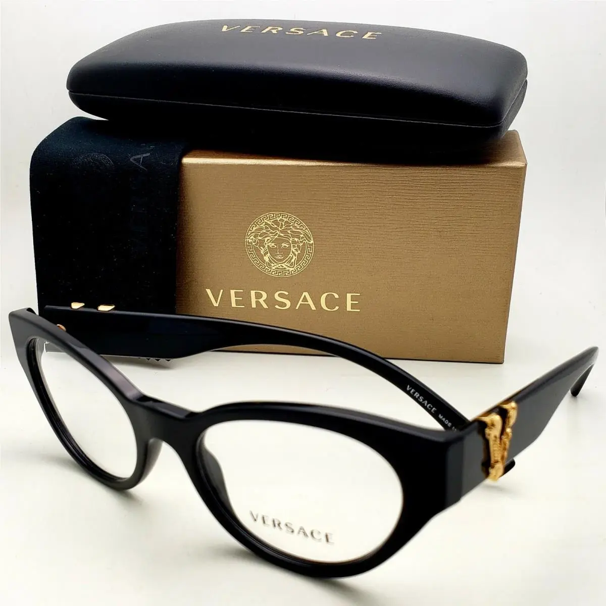 Reading Glasses VE 3282 GB1 51-19 Black Gold Cateye Frames Readers by Versace