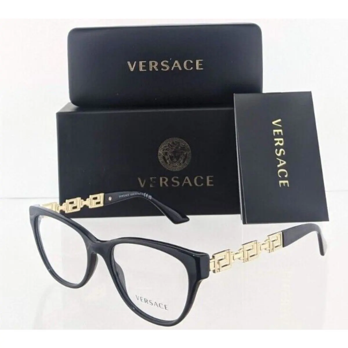 Versace Reading Glasses Mod. 3292 GB1 52-18 Black Gold Cateye Frames Readers