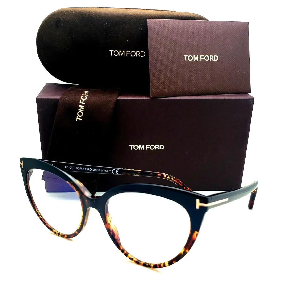 Tom Ford Blue Block Eyeglasses TF 5674-B 005 54-17 140 Leopard Cateye Frames