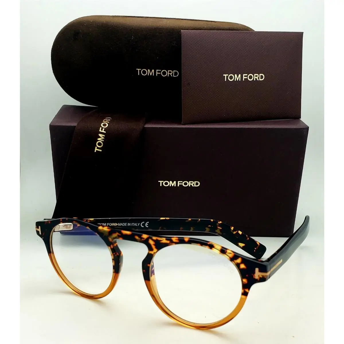 Tom Ford Eyeglasses TF 5628-B 055 47-21 Tortoise Brown Gold Plastic Frames