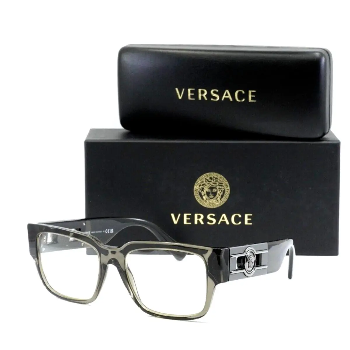 Versace Reading Glasses Mod. 3350 5436 55-18 145 Grey Transparent Frames Readers - Grey Transparent, Frame: Grey Transparent, Lens: Clear